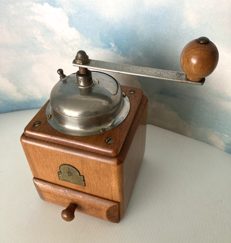 1930s Armin Germany Hand Crank Coffee Grinder Mill Beech Wood - Metal Label - Foto 2 di 13