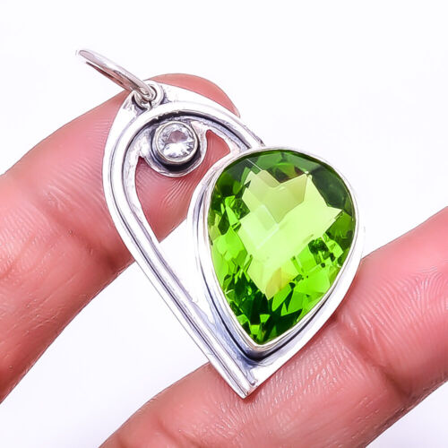 Peridot & White Topaz Designer Handmade 925 Sterling Silver Pendant 1.68" P13