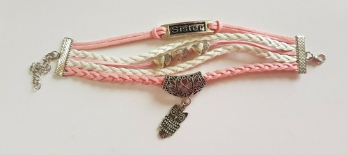 Bracciale cordoncino e trecce finta pelle con ciondoli oro/argento o bronzo - Foto 6 di 8