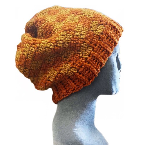 Hut Schachbrett braun gold Beanie Winter Herbst Herbst Boho Skater Hippie Punk - Bild 2 von 5