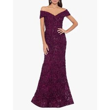 XSCAPE Embroidered Off-the-Shoulder Short Sleeve Lace A-line Gown Size 14 NWT