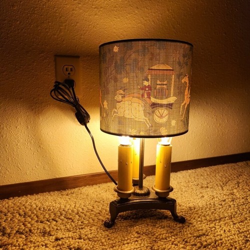 Vintage Three-Light Bouillotte Lamp with Whimsical Style Lamp Shade - Picture 10 of 10