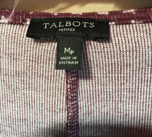 Talbots Women's Maroon White Cross Knit Blouse Top Size PM 3/4 Sleeve Stretch - Picture 4 of 7