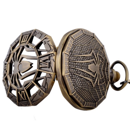 Bronze Spider Antique Mechanical Pocket Watch Wind Up Vintage Pendant Fob Chain - Picture 3 of 8