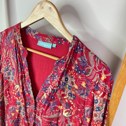 Blue Illusion Dress Womens Red Small Paisley Floral Print Maxi 3/4 Sleeve Tiered - Picture 4 of 13