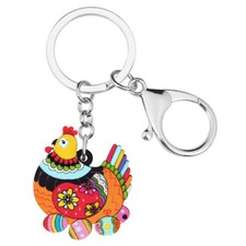 Acrylic Hen Eggs Chicken Keychains Bag Car Key Ring Animals Jewelry Charms Gifts