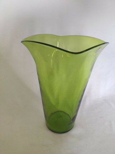 BLENKO CUBO DE HIELO JARRÓN VERDE DE COLECCIÓN PEGATINA ARTESANAL DÉCADA 1940 Jarrón acampanado - Imagen 3 de 7