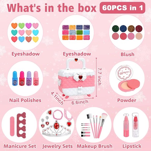 Kids Makeup Set for Girl Toys, 60PCS in 1 Real Washable Makeup Princess Gift - Picture 4 of 7