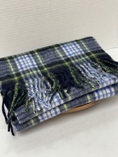 Edinburgh 100 Lambswool Navy Plaid Fringe Scarf Classic Preppy Fall Winter