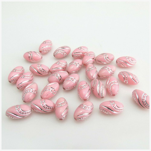 30PCS MIXED OR SINGLE COLOURS ACRYLIC OVAL SHAPE BEADS WITH SILVER SWIRL PATTERN - Picture 7 of 18