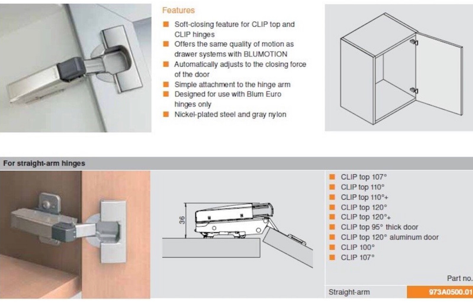 Blum hinge BLUMOTION Clip on Soft Close 1, 2, 5, 10 Pack 973A0500 Ikea