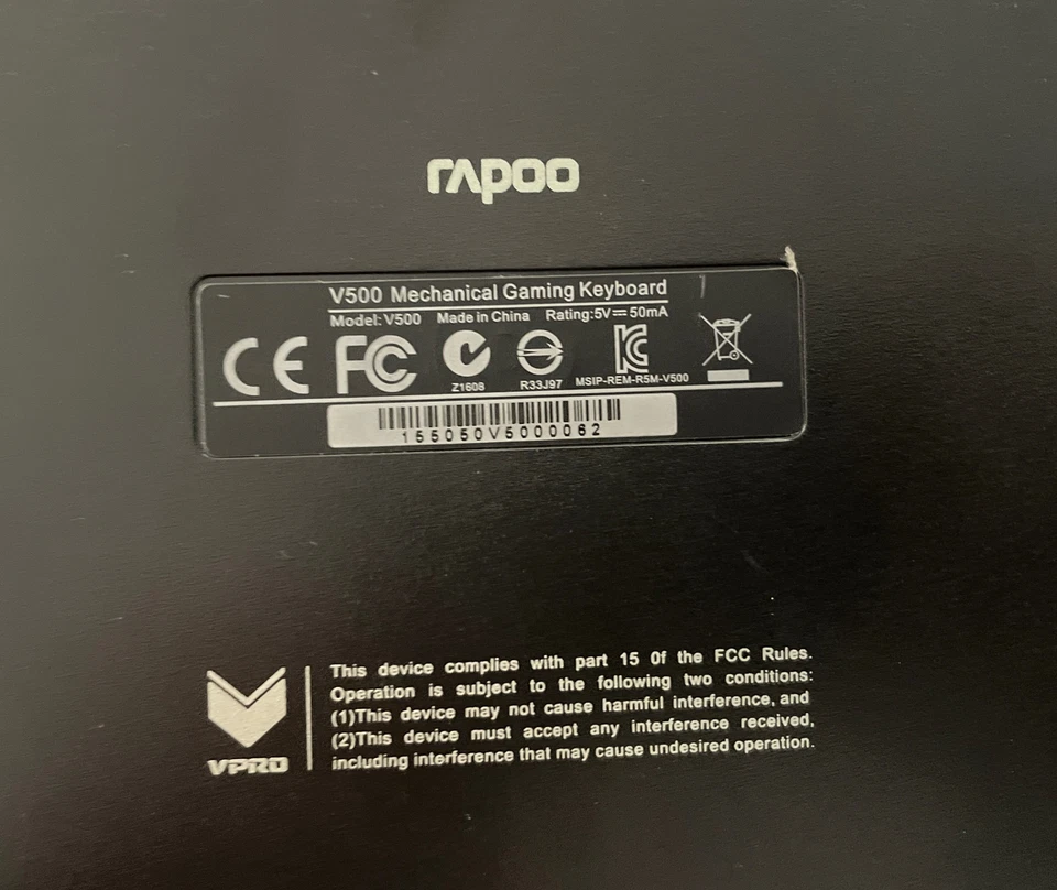 RAPOO Vpro V500 Wired Mechanical Gaming Keyboard, Clicky Keys In EUC - Image 3 of 3