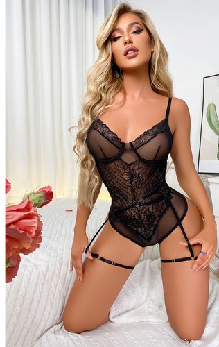 Women's Lingerie Sheer Lace Mini Bodysuit Teddy Sexy Babydoll Backless Sleepwear - Picture 6 of 9