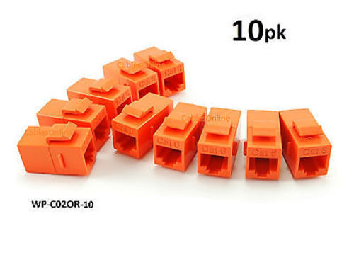 10-PACK CAT6 Female/Female RJ45 Ethernet Orange Keystone Jack Coupler, WP-C02OR - Picture 1 of 2
