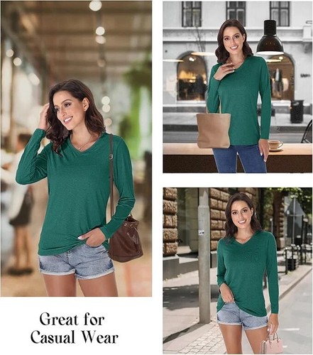 Women's Long Sleeve UPF 50+ Quick Dry Workout Tee V-Neck - Picture 52 of 56