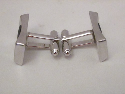 Hickok Cufflinks USA,Hematite & Silver Tone Metal Rectangle Shape Occupationa - Picture 5 of 7