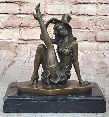 Real Bronze Sculpture Sexy Burlesque Dancer Art Deco Statues Figurine Decor Sale