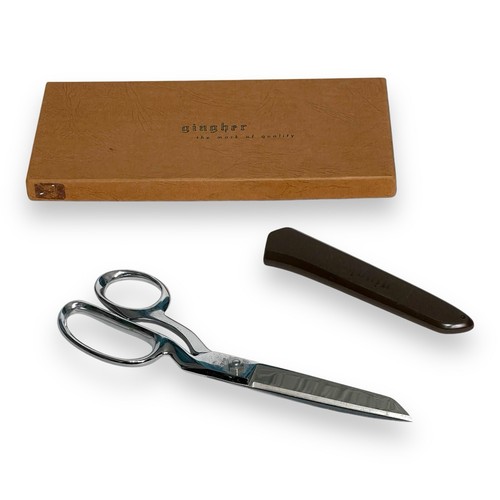Vintage Gingher 8 Inch Shears Scissors Chrome Brazil Original Box Germany Sheath - Picture 7 of 9