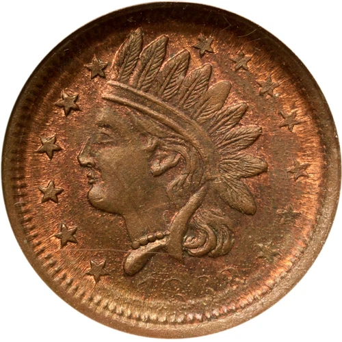 1863 F-96/362 A NGC MS 65 RB INDIAN - NOT ONE CENT Civil War Token