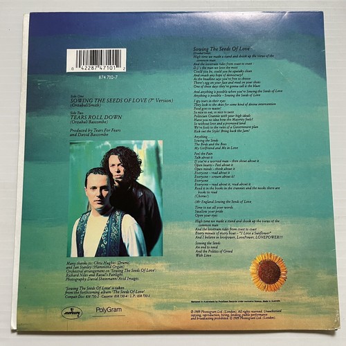 Tears For Fears Sowing The Seeds Of Love Vinyl Record 7” 45 RPM Mercury 1989 - Picture 4 of 24