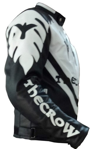 CHAQUETA DE CUERO BLINDADA ESTILO CUERVO PARA HOMBRE MOTO MOTO BLANCO Y NEGRO - Imagen 4 de 5
