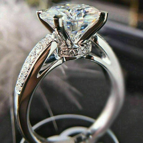 3.20Ct Diamond Round Lab Created Engagement Wedding Ring 14k White Gold Finish - Picture 3 of 12