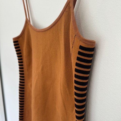 Nagnata Dress S/M Retro Stripe Mini Rust Brown Bodycon Sporty Luxe Summer - Picture 4 of 11