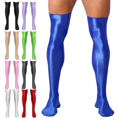 Men's Glossy Thigh High Stockings Solid Color Stretchy Over Knee Length AU - Picture 5 of 106