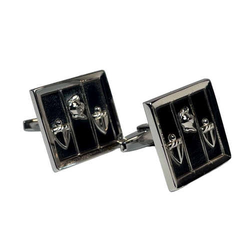 Foster Brand Vintage Cuff Links Knight's Helm and Shields Silver Tone and Black - Picture 3 of 8