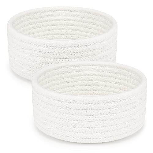 2 Pack Small Baskets, Cotton Rope Woven Basket, Cute Mini Tiny Storage White - Bild 1 von 6
