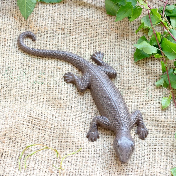 HüBscher Salamander Aus Gusseisen,Eidechse, Gecko, Echse In Antikbraun-image