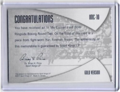 2011 Ringside Round Two Yuri Foreman In my Corner Fight-Worn Trunks Card /10 - Picture 2 of 2