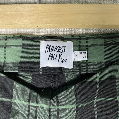 Pantaloni PRINCESS POLLY Zara Donna 6 Verdi a quadretti Dritti Elasticizzati Academia Preppy - Foto 4 di 11