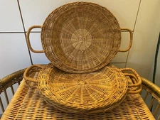 4 Wicker Bamboo picnic weave Paper Plate Holders w/carry Handles Picnic Bbq