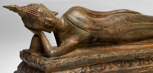 Antik Thai Stil Bronze Sukhothai Liegender Nirvana Buddha Statue - 55cm/55.9cm - Foto 5 di 18