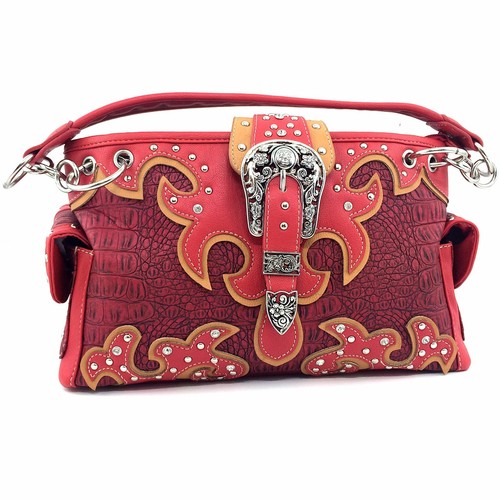 Justin West Concealed Carry Western Croc Buckle Duo Color Shoulder Handbag Purse - Picture 51 of 54