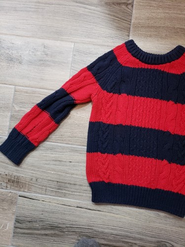 Gap Kids Boys Toddler Boys Cable Knit Sweater Striped Navy Blue Red Nautical - Picture 3 of 8