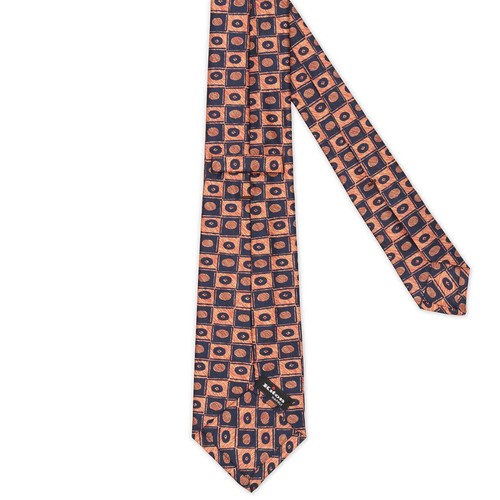 KITON Light Orange-Dark Blue Geometric Seven Fold Silk Tie NEW - Picture 3 of 5
