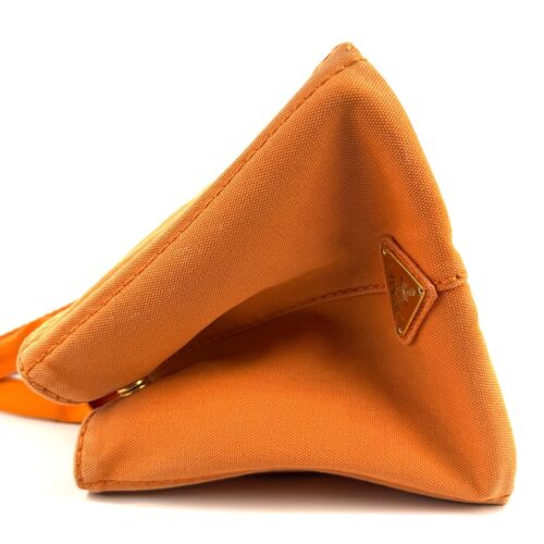 PRADA Hand Bag Tote Canapa Canvas Orange MILANO Logo Auth - Picture 5 of 24