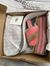 UGG Disco Stripe Slide Chestnut/Pink Rose Slipper Women's US size 9 NEW 1120875