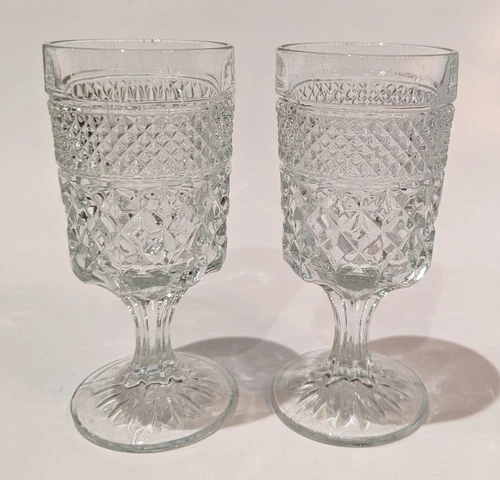 2 Anchor Hocking Wexford Wine Glasses, 5 oz Juice, Clear, Vintage 5.5"T