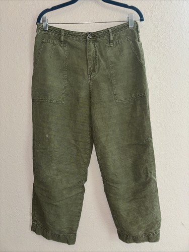 Anthropologie Damen Hose Capri Leinen große Taschen olivgrün Gr. 29