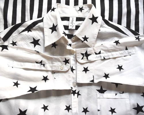 ETICHETTA STARS/STRIPED PRINT WHITE/BLACK COTTON LONG SLEEVES SHIRT SIZE 46 - Picture 9 of 9