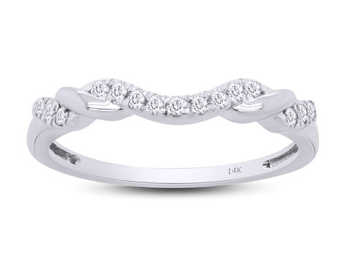 14K White Gold 1/8ct Natural Round Diamond Ribbon Wrapped Contour Wedding Ring - Picture 13 of 15