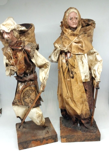 VTG Mexican Folk Art Papier Mache Sculpture Elderly Lady & Man - Picture 2 of 11