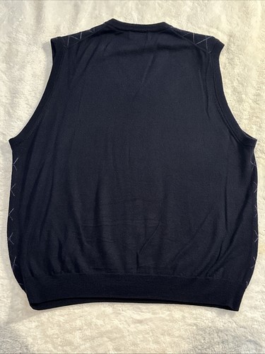 Brooks Brothers 346 Vest Mens L 100% Extra Fine Merino Wool Navy Blue Diamond - Picture 5 of 5