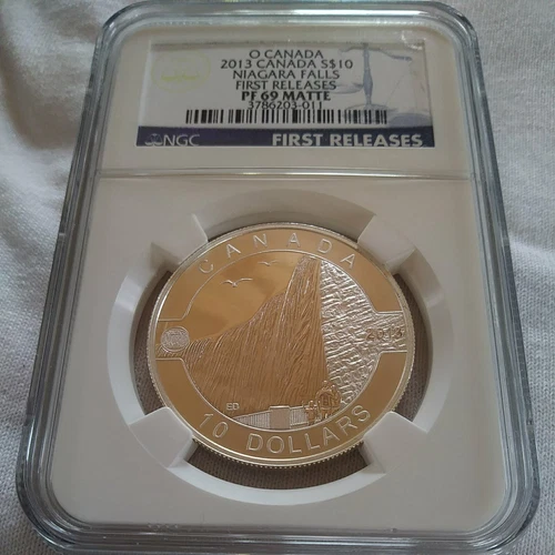 2013 CANADA NGC PF 69 MATTE O CANADA NIAGARA FALLS $10 1/2 Oz .9999 Silver Coin