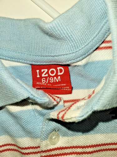 IZOD Striped One Piece Polo Romper Boys 6-9 Months - Picture 5 of 5