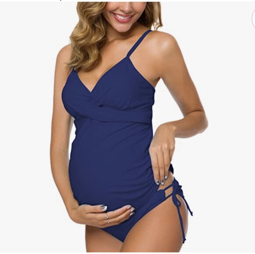 Ziola Women Two Piece Tankini Maternity Swim Bathing Suit Navy Blue, Small - Bild 4 von 4