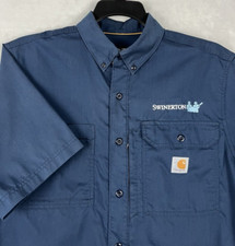 CARHARTT Force Shirt Men M Navy Relaxed Fit Muti-Pocket Vented Cotton Workwear